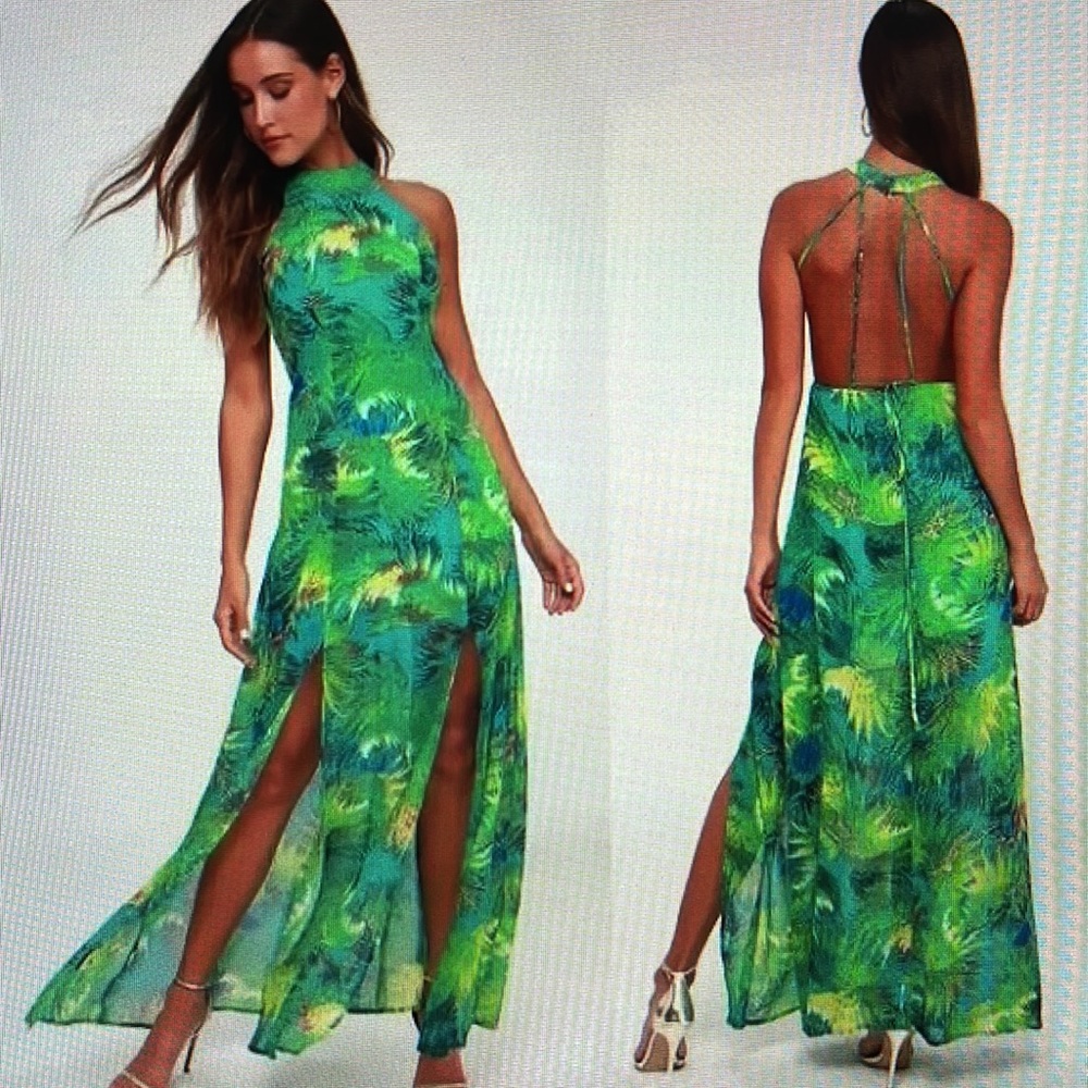 Lulu’s Tropic of Discussion Tropical Print Lined Maxi Dress Size Medium Vacation